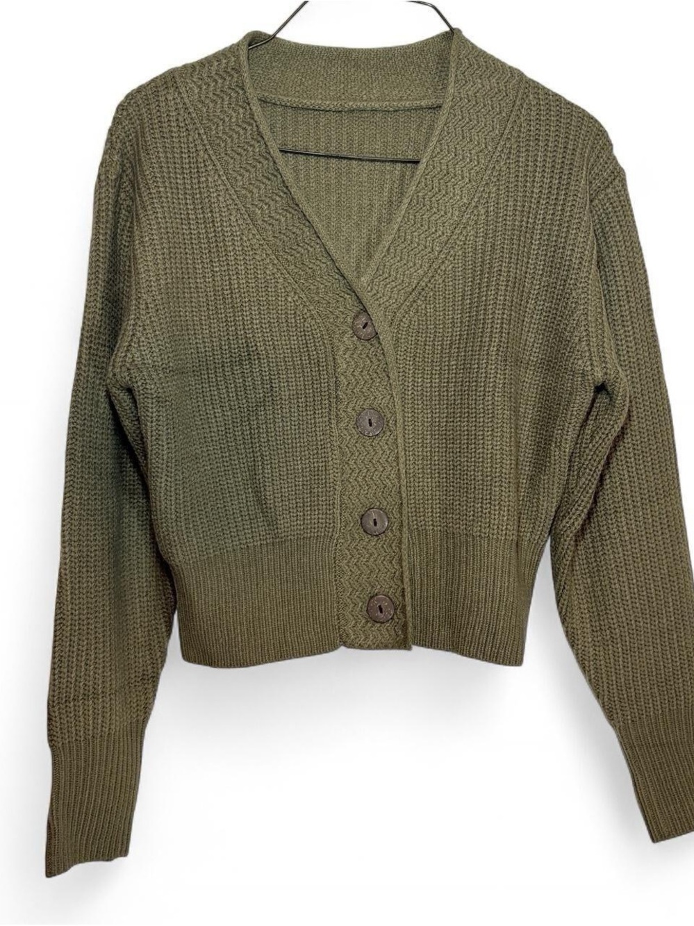 Olive Green Cropped Knit Cardigan | S | EUC